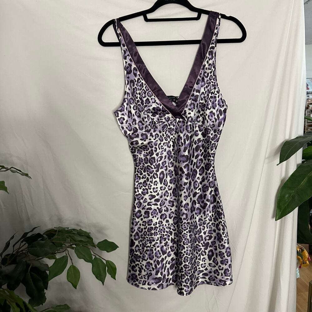 Vintage Jones New York Leopard Print V-Neck Satin Chemise Y2k Small